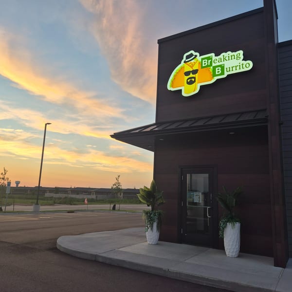 Breaking Burrito Harrisburg storefront at sunset